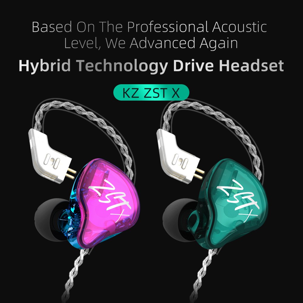 KZ ZST X 1BA 1DD Hybrid HIFI In Ear Earphones Bass Earbud Sport Noise Cancelling Headset KZ ZSTX ZSN X ZSX ZS10 ES4 V80 C12