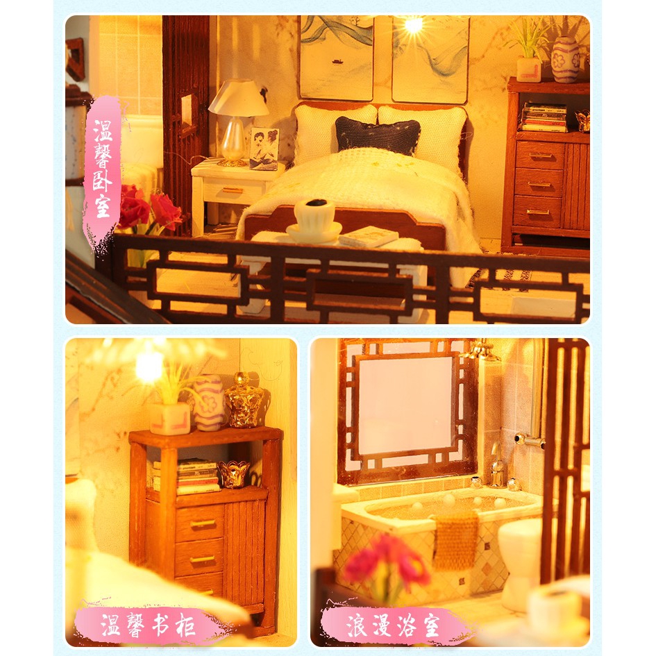 Mô hình nhà gỗ búp bê thu nhỏ với nội thất DIY sưu tầm