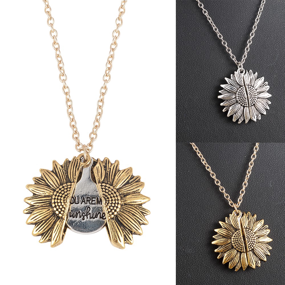 Creative You Are My Sunshine Open Locket Sunflower Pendant Necklace