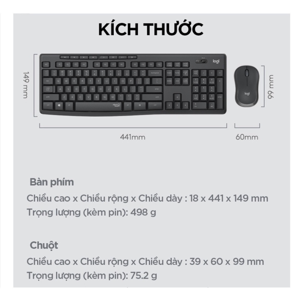 Bộ chuột phím không dây Logitech MK295 Silent / MK345/ MK235/ MK545/ MK240 - Chính hãng