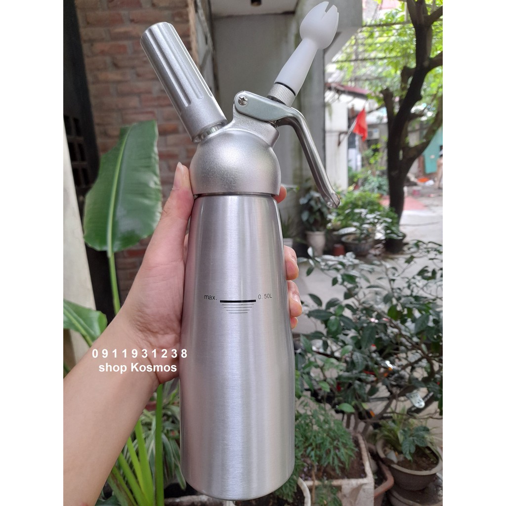 Bình xịt kem tươi Cream Whipper inox 500ml - 1000ml (tặng kèm công thức đá xay khi mua hàng)