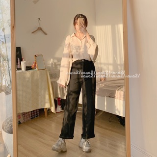 Sơ mi thô đũi trơn oversize