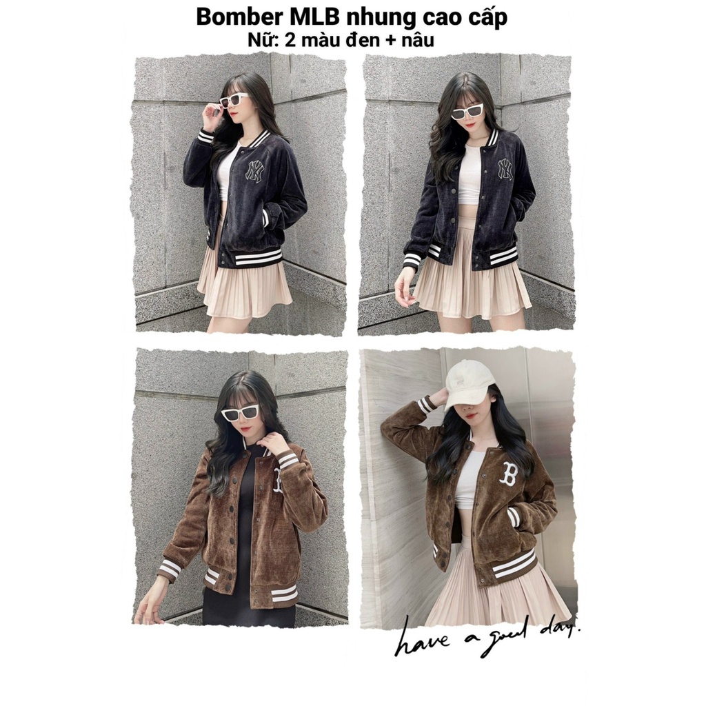 (HÀNG XUẤT XỊN) Áo khoác Bomber M//L//B Nam nữ Chất Nhung vải dư hãng chuẩn đẹp, logo thêu gáy, ngực N//Y sắc nét