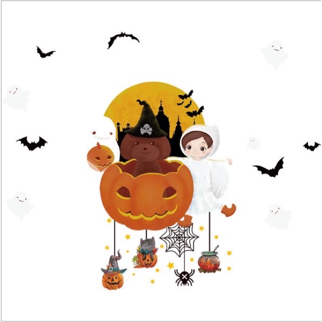 Decal dán tường Halloween - Bí đỏ Hồn Ma đáng yêu