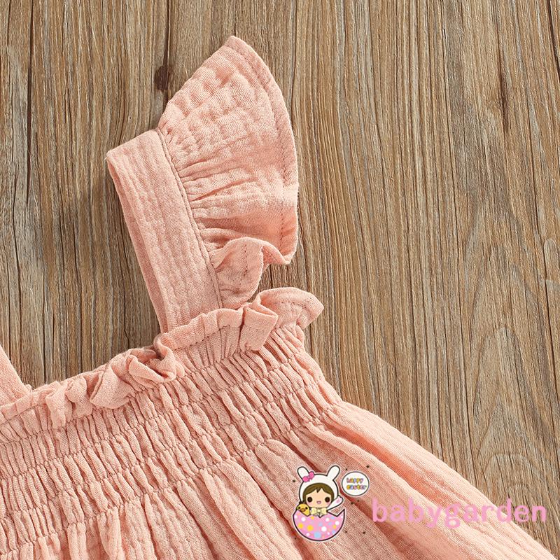 Set Áo Tay Bèo Cổ Vuông + Quần Short Màu Trơn Thời Trang Mùa Hè Cho Bé Gái 0-3 Tuổi