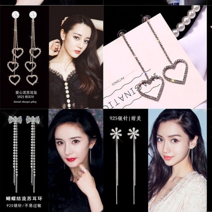 PVN4964 Bông tai Hàn Quốc S925 stud phong các xinh xắn Fringe 5 T2