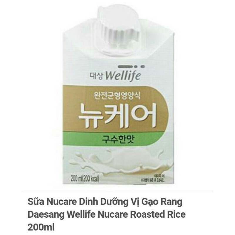 Sữa Nucare Daesang Wellife bổ sung Protein/dành cho người tiểu đường/vị gạo rang 200ml