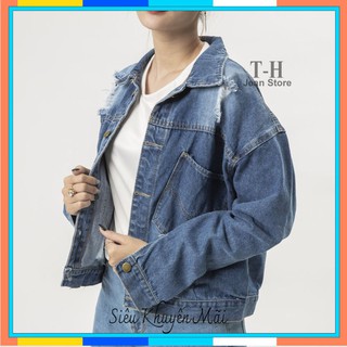 Áo khoác Jean Nữ thêu hình hoa cúc, áo khoác bò Nữ dáng ngắn thời trang alaninstore99