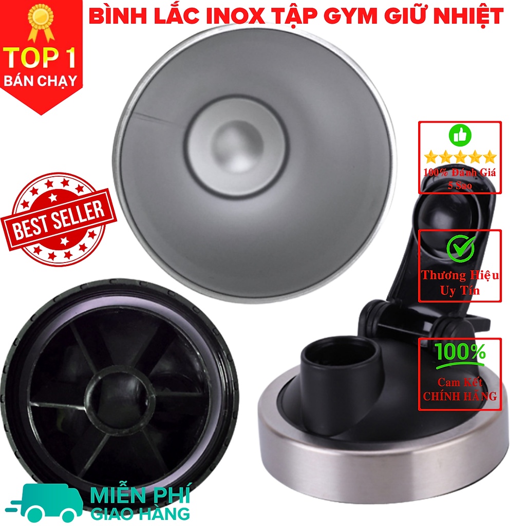 [Loại Cao Cấp - Giữ Nhiệt - Inox 304] bình lắc gym shaker, bình nước thể thao inox giữ nhiệt + Tặng quả lắc - Màu Đen