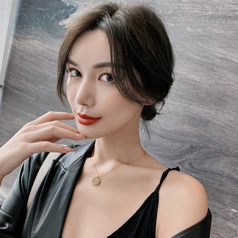 Dây chuyền nữ 100% TITAN NGUYÊN CHẤT vòng cổ nữ KHÔNG GỈ mặt chữ phúc phong cách retro cổ điển mẫu mới 2021