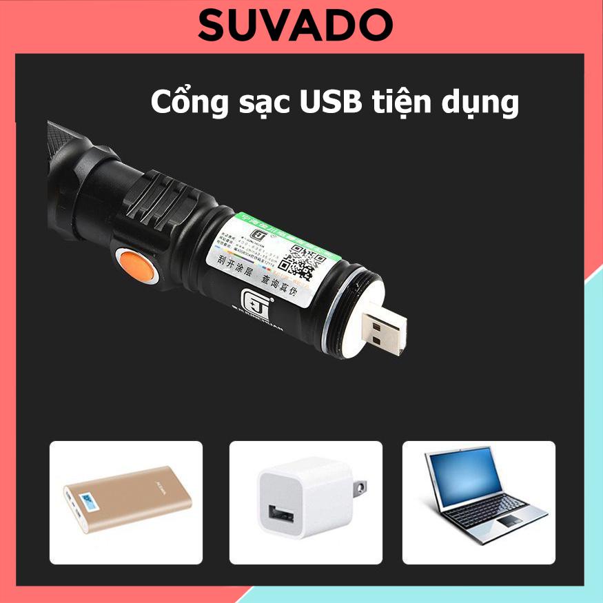 Đèn Pin Siêu Sáng mini bóng led Sạc USB Chống Nước cầm tay nhỏ gọn T6 SUVADO