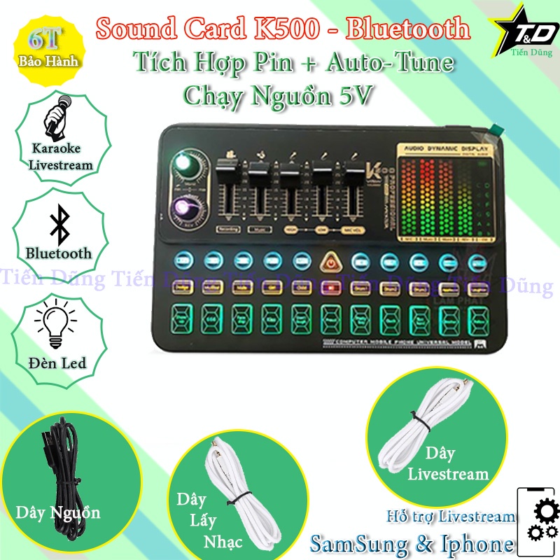 Combo mic livestream karaoke U87 MA và sound card K500 có bluetooth Auto-tune đèn led đi kèm dây ma2 chân kẹp màng lọc