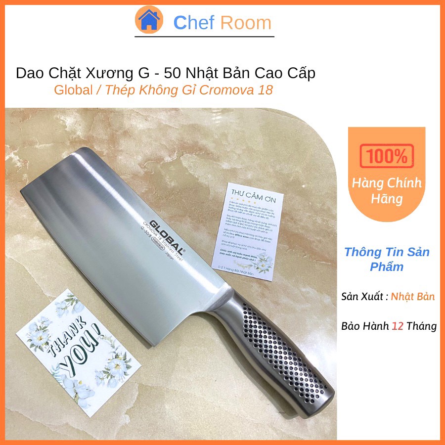 Dao Chặt Xương Cao Cấp Nhật Bản Global G-50 Thiết Kế Nguyên Khối Chất Liệu Thép Không Gỉ Cromova 18