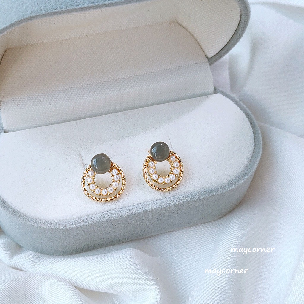 Bông tai đính ngọc tròn Mạ bạc 925 cao cấp B359