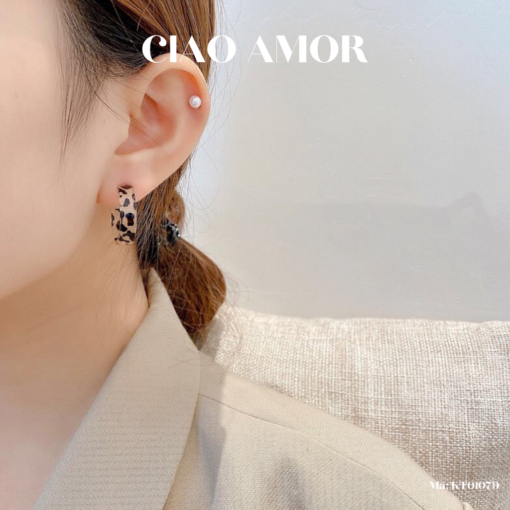 Khuyên tai nữ, Hoa tai tròn nhựa vân đen Trang sức Ciao Amor - KT0179