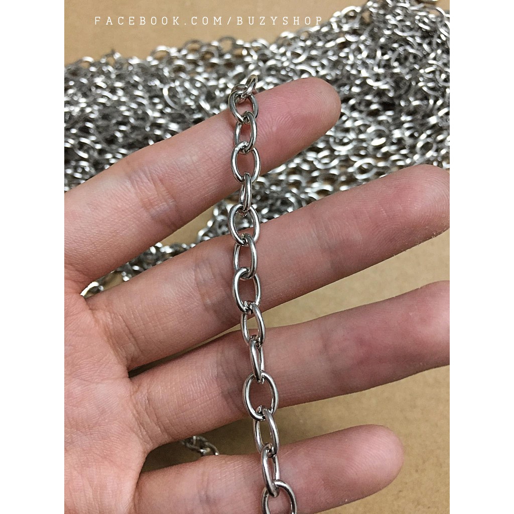 dây xích bản lớn 6mm - màu trắng kim loại [nguyên liệu thủ công, quai túi xách, phụ liệu handmade]