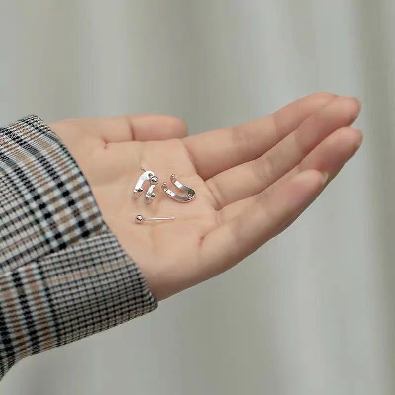 Khuyên Tai Kim Bạc S925 Hai Hạt Sáng Tạo Độc Đáo Thời Trang