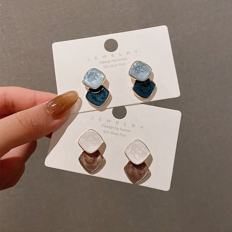 Bông tai mạ bạc 925 hình học phong cách retro thời trang cho nữ F187