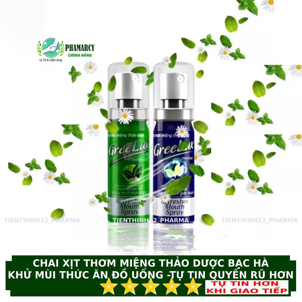 Xịt thơm miệng thảo dược Greelux Bạc Hà Trà Xanh lô Hội khử mùi hôi miệng Greelux