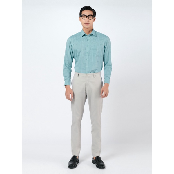 Áo sơ mi dài tay nam OWEN AR220795DT công sở Vải Microfiber cao cấp Màu xanh mint melange kẻ caro xanh đậm Dáng Regular