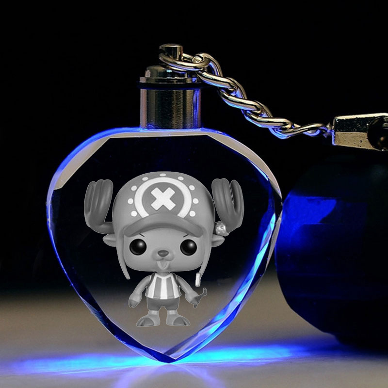 Móc Khóa Đèn LED Pha Lê Hình Hoạt Hình ONE PIECE Luffy Roronoa Zoro Chopper Cá Tính Bảy Màu