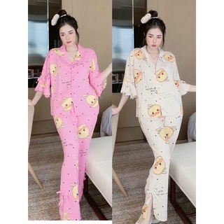 ĐỒ BỘ MẶC NHÀ pijama lụa mango cao cấp hotgirl tay loe xẻ tà 40-60kg freesize