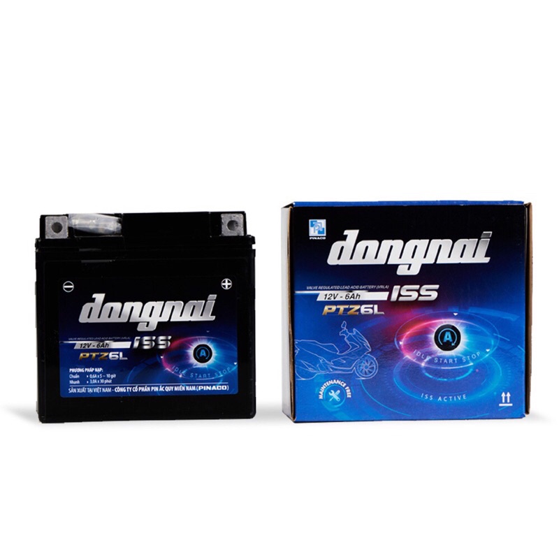 Bình acquy xe máy khô miễn bảo dưỡng Đồng Nai PTZ6L ISS  | 12V - 6Ah, ắc quy xe máy honda 12v.