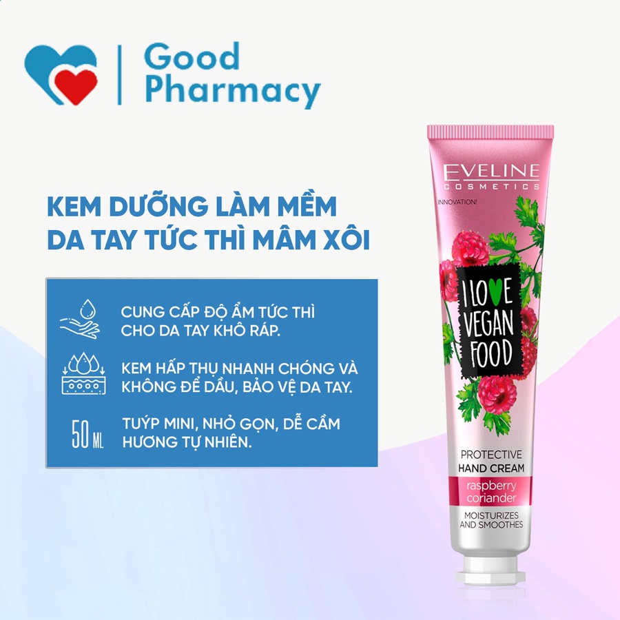 Kem dưỡng da tay I love vegan food  hương mâm xôi, dưỡng mềm da tay tức thì, bảo vệ tay giảm khô nứt