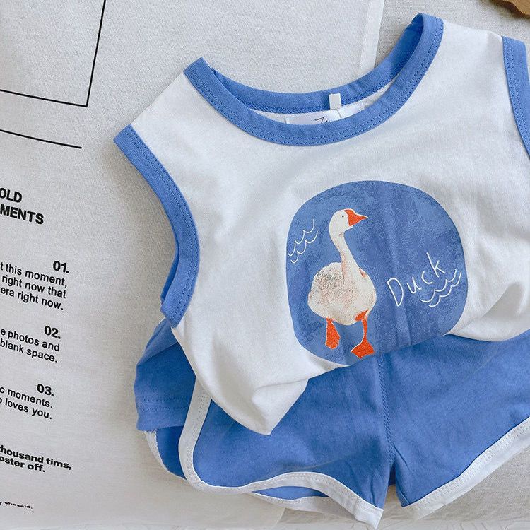 Bộ Áo Thun Sát Nách In Hoạt Hình + Quần Short Thời Trang Mùa Hè Hàn Quốc Cho Bé Trai