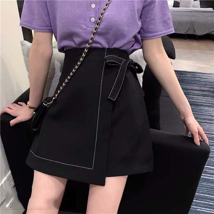 Chân Váy Chữ A phối nơ MADELA lưng cao phối chỉ nổi  Phong Cách hàn quốc-CVNN12