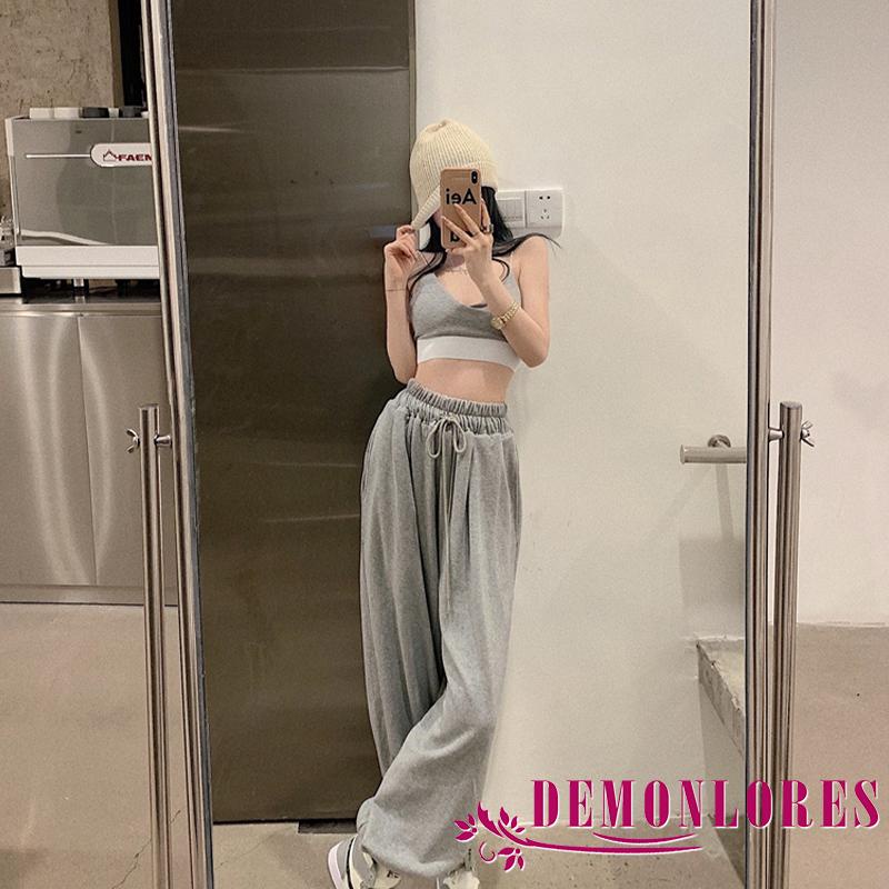 Bộ Áo Hai Dây Hở Lưng + Quần Dài Eo Cao Dáng Rộng Thời Trang Cho Nữ