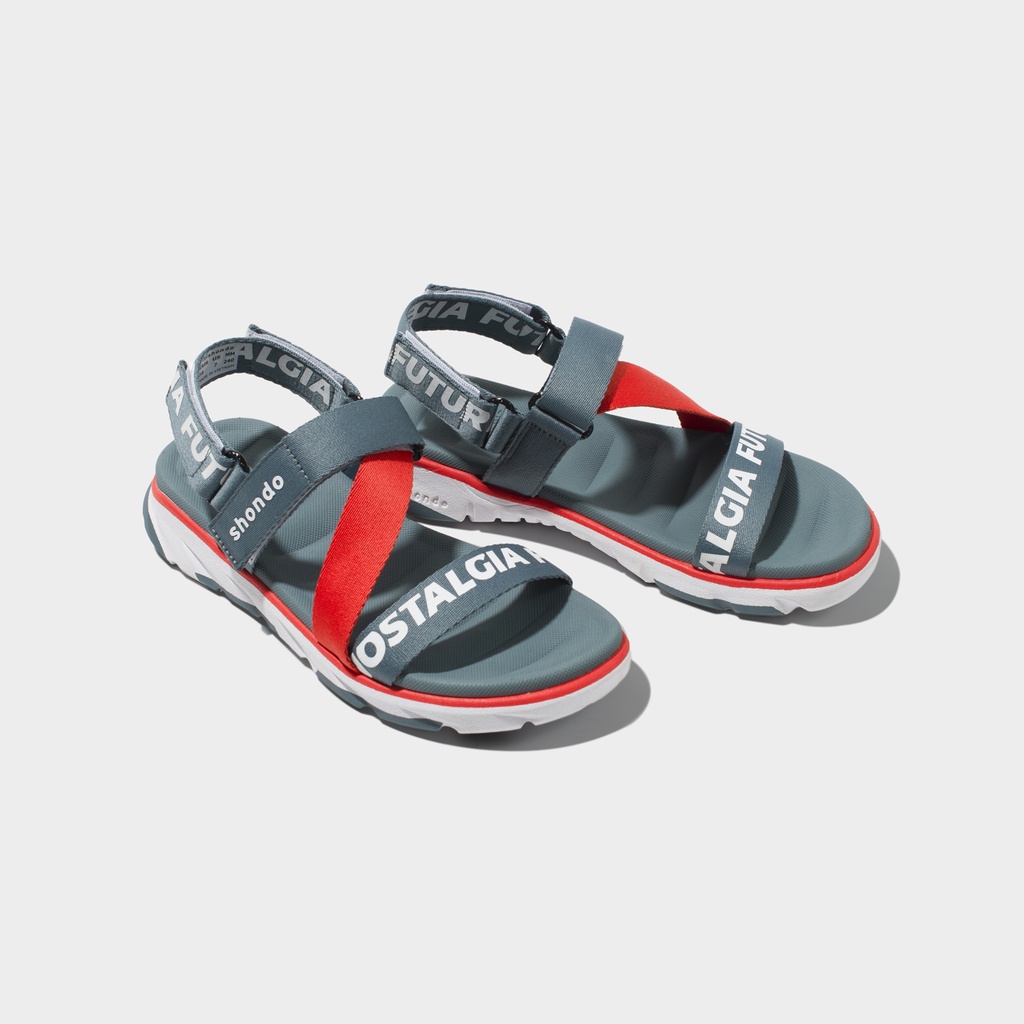 [Chính hãng] SHONDO Sandal F6 sport future xám đỏ thiết kế  giới hạn đế 3CM Nam Nữ