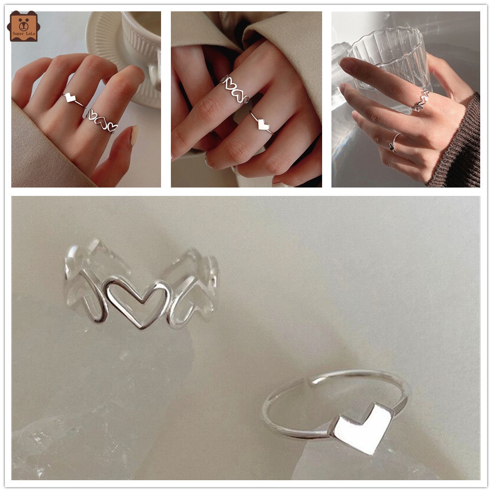 Set 2 nhẫn hở mặt hình tim thời trang cho nữ