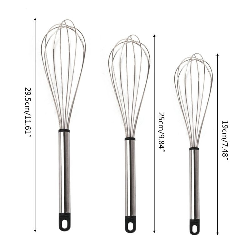 LILY* 3pcs/set 8/10/12 Inch Stainless Steel Egg Beater Hand Whisk Mixer Cream Blender Stirring Frother