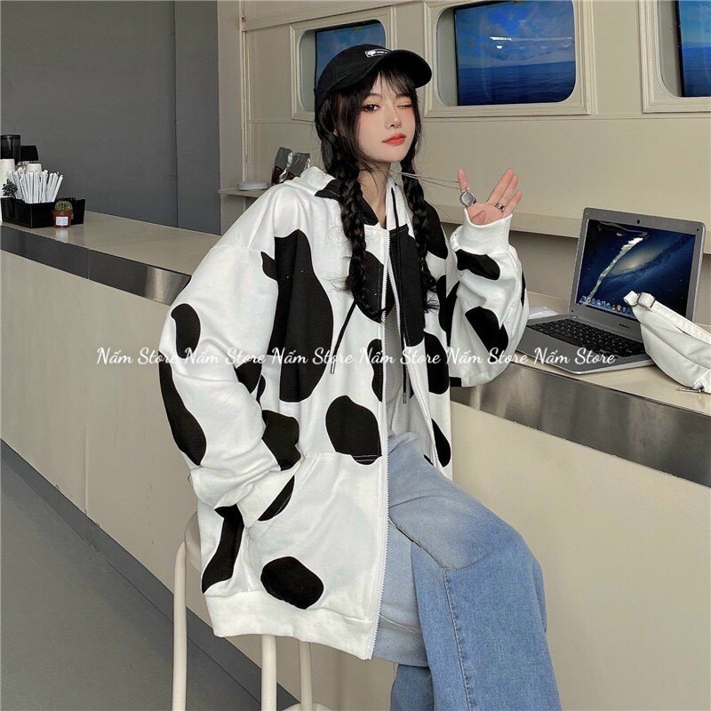 Áo Khoác Hoodie hoạ tiết Bò Sữa Form Rộng Unisex Nam Nữ màu hồng, đen - Ảnh Thật | BigBuy360 - bigbuy360.vn