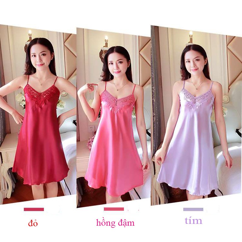 Váy Ngủ Lụa Thái Ren Ngực Chân Lượn Sóng VAY19meomeo