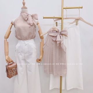 Set áo yếm hồng quần trắng