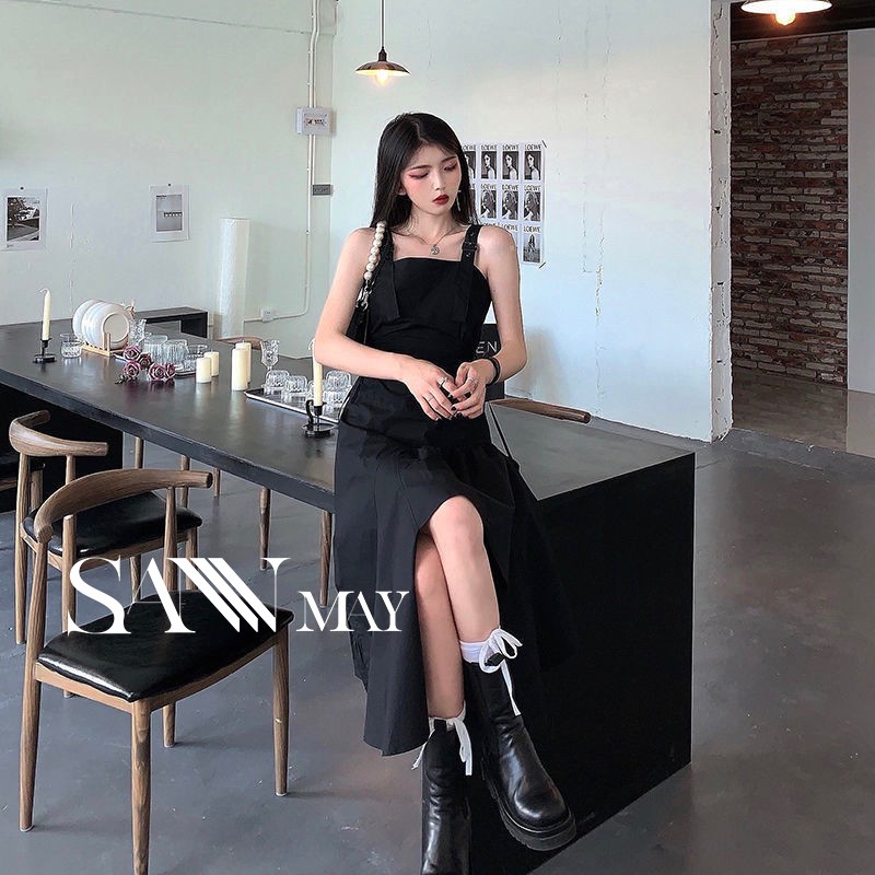 Đầm Xòe Dự Tiệc Đen SANMAY Thiết Kế Lệch Tà, Vải Nhung Co Dãn VD030 | BigBuy360 - bigbuy360.vn