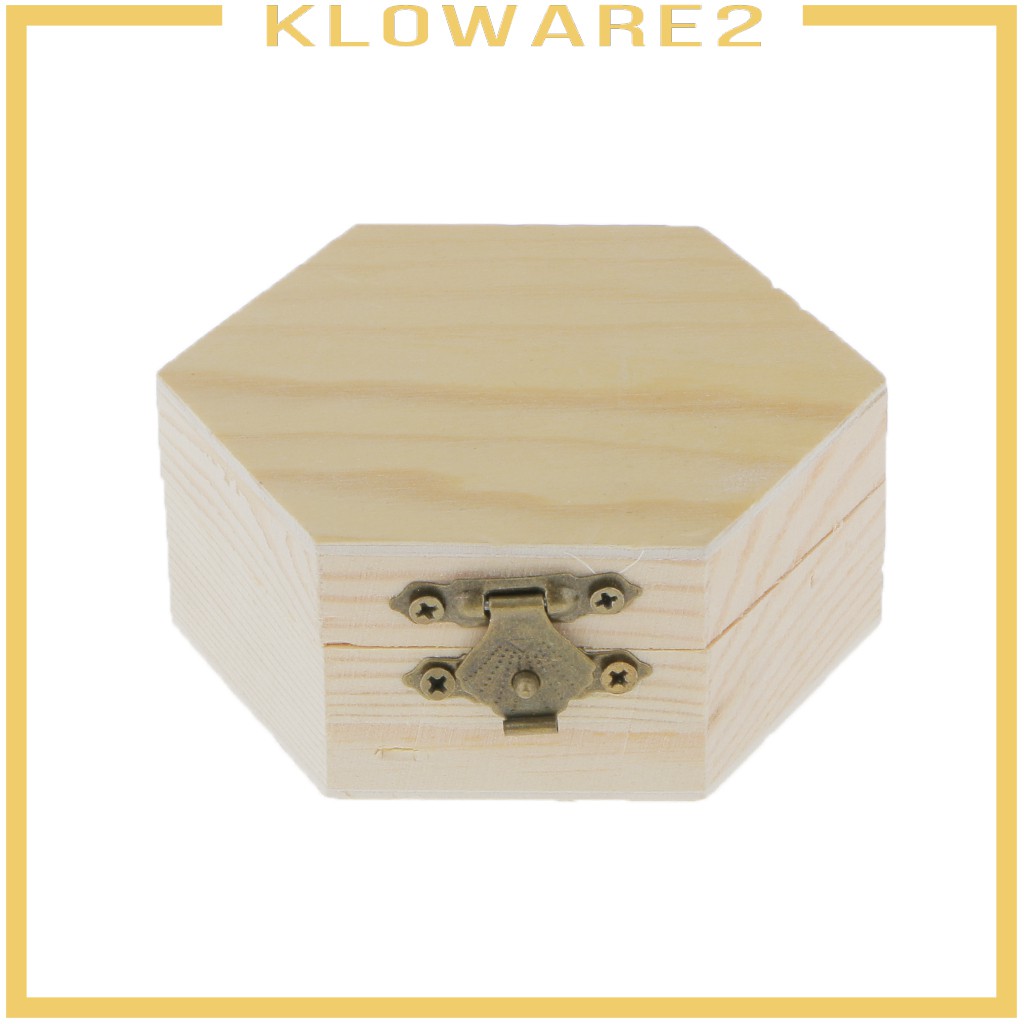 Unfinished Hexagonal Plain Wooden Jewelry Box Case DIY Keepsake Gift Favor