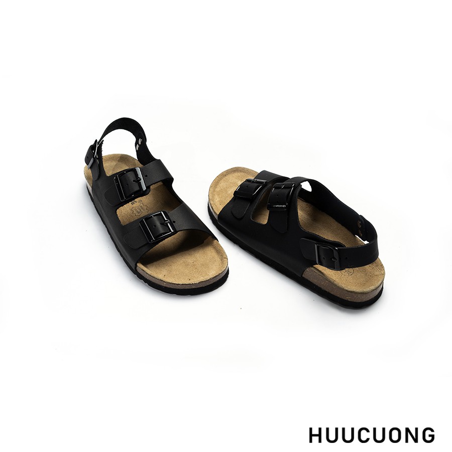 Sandal 2 khóa Da Bò Nâu / Đen HuuCuong đế trấu hàng chính hãng Hữu Cường, chất lượng cao