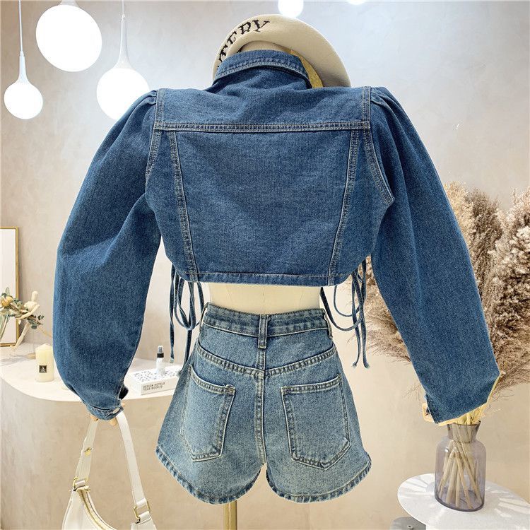 Áo khoác Denim dài tay phối dây rút thời trang mùa thu dành cho nữ | BigBuy360 - bigbuy360.vn