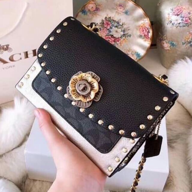 ⚜️ Coach Parker 2019 •18cm •da thật , ánh bạc và gold • viền pha da rắn , pk và dây đen -hàng fullbox, dustbag , bill