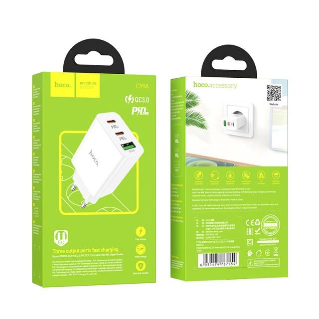 Cóc Sạc Nhanh Hoco 20W C99A - 3 cổng, 2 type C 1 USB