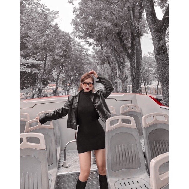 Áo croptop FREESHIP Áo khoác da nữ croptop basic siêu ngầu với màu đen over size ulzzang siêu hot HOLA.STORE
