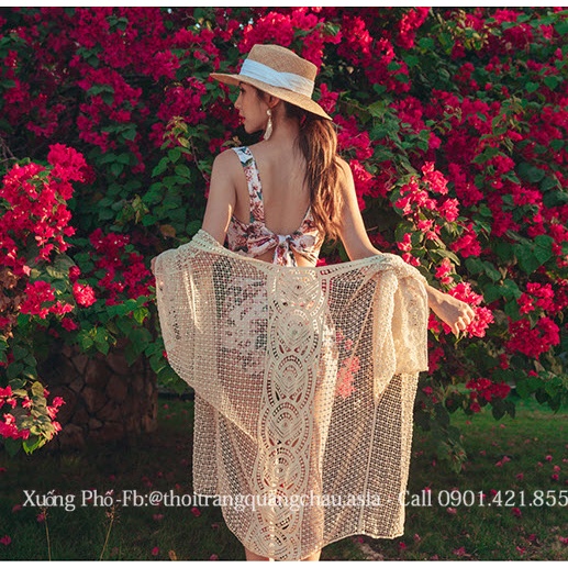 Áo khoác len bikini, Áo Kimono áo choàng đi biển #HH1368