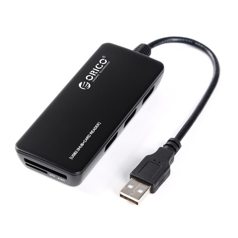 Bộ Chia HUB USB 2.0 Orico H3TS-U2 3 Cổng (Tích Hợp Đầu Đọc Thẻ Nhớ TF/SD) - Hàng Chính Hãng