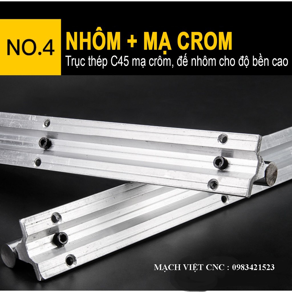 Bộ thanh ray trượt tròn có đế (1 thanh ray SBR dài 1 mét + 2 con trượt SBRxxUU)