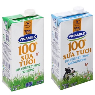 [Tân Phú] Sữa Tươi Tiệt Trùng 100% Vinamilk Có Đường/Không Đường hộp giấy 1 Lít