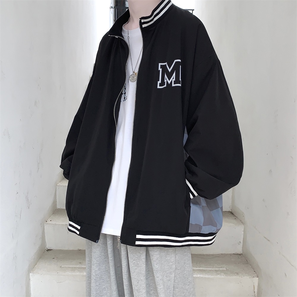 Áo Khoác Bóng Chày Unisex Dáng Rộng Họa Tiết Sọc Caro Phong Cách Hip Hop Thời Trang Cho Các Cặp Đôi