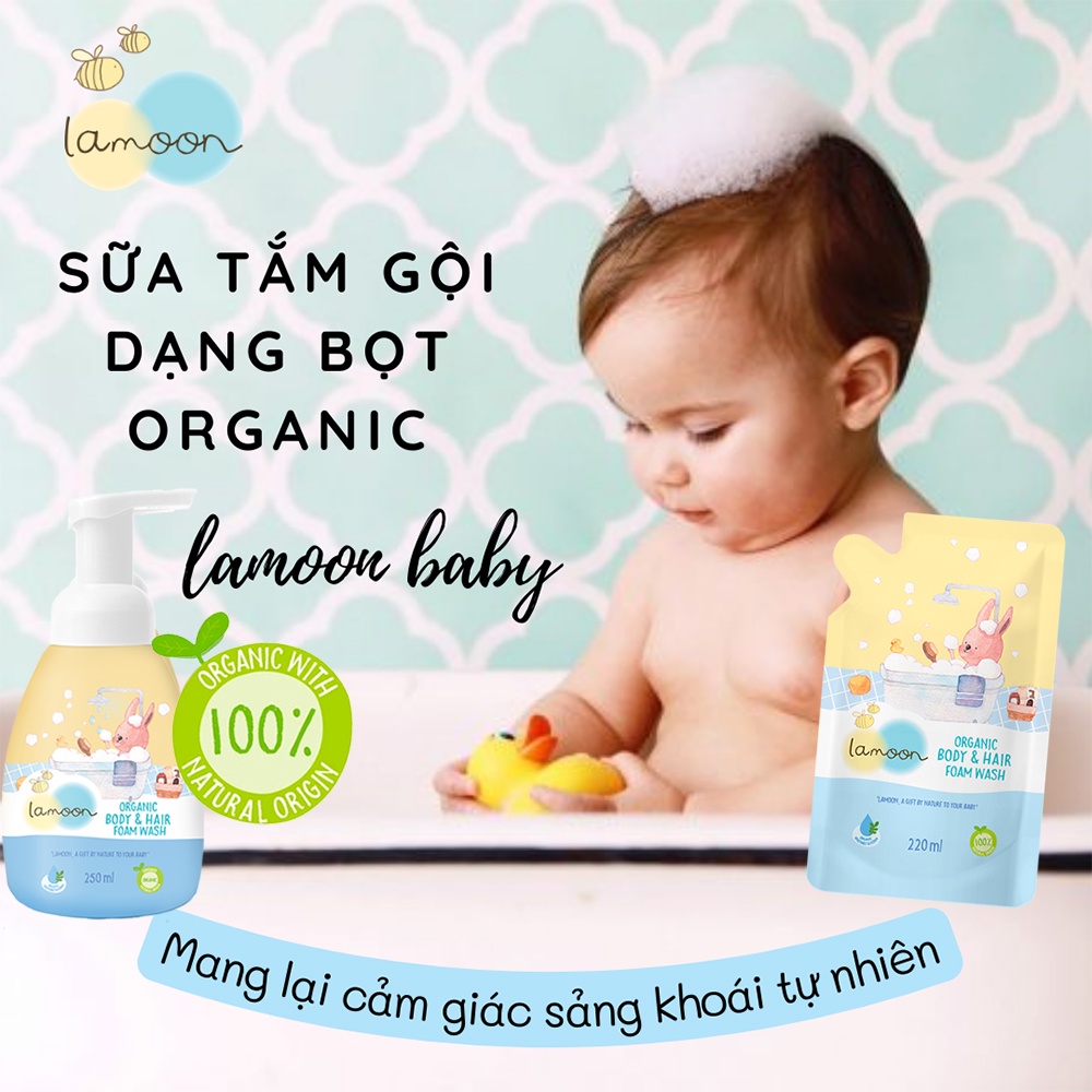 [Date21/06/2024] Sữa tắm gội Organic cho bé dạng bọt Lamoon - Túi 220ml